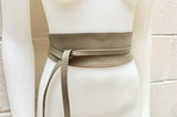 Obi belt in soft leather.Wrap belt in DARK BEIGE. Waist belt in taupe color.Light brown wraparound belt.Genuine leather boho belt.