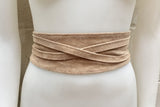 Beige suede OBI belt. Natural soft suede wrap belt. Wraparound beige sash. Genuine leather beige boho belt. Beige waist cinch belt.