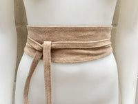 Beige suede OBI belt. Natural soft suede wrap belt. Wraparound beige sash. Genuine leather beige boho belt. Beige waist cinch belt.