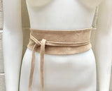 Beige suede OBI belt. Natural soft suede wrap belt. Wraparound beige sash. Genuine leather beige boho belt. Beige waist cinch belt.