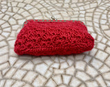 Crochet coin purse. BURGUNDY kiss lock purse.Retro clip purse, hand crocheted with metallic frame in silver. WINE RED Grandma retro purses