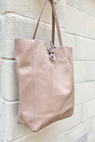 Tote leather bag in soft PINK. Leather shopper in pink. Soft natural GENUINE leather . Large pastel pink bag for your laptop, books