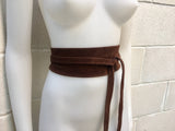 BROWN suede OBI belt. Wrap belt in genuine leather. Boho waist belt in dark brown. Wraparound suede belt. Chocolate brown leather sash