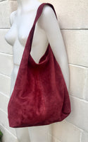 Slouch bag. Large TOTE leather bag in BURGUNDY. Red suede bag with ZIPPER. Wine red large shoulder bag. Laptop leather bag. Leather shopper