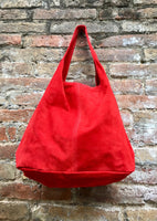 Slouch bag. Large TOTE leather bag in RED with ZIPPER. Soft natural suede leather bag. Leather shopper. Laptop or book bag. Red large bag