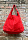 Slouch bag. Large TOTE leather bag in RED with ZIPPER. Soft natural suede leather bag. Leather shopper. Laptop or book bag. Red large bag