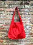 Slouch bag. Large TOTE leather bag in RED with ZIPPER. Soft natural suede leather bag. Leather shopper. Laptop or book bag. Red large bag