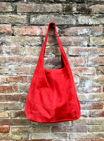 Slouch bag. Large TOTE leather bag in RED with ZIPPER. Soft natural suede leather bag. Leather shopper. Laptop or book bag. Red large bag