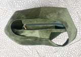 Large tote leather bag in moss GREEN. Slouch leather bag with ZIPPER. Leather shopper, laptop bag in suede leather bag.GREEN suede bag.