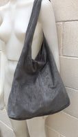 Slouch bag with ZIPPER.Large TOTE leather bag in GRAY. Soft natural suede genuine leather hobo bag. Bohemian bag. Grey suede bag.