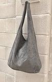 Slouch bag with ZIPPER.Large TOTE leather bag in GRAY. Soft natural suede genuine leather hobo bag. Bohemian bag. Grey suede bag.