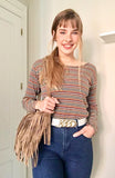 Cross body bag. BOHO suede leather bag in dark beige with FRINGES. Larger model. Genuine leather light brown - taupe crossbody hippy bag .