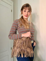 Cross body bag. BOHO suede leather bag in dark beige with FRINGES. Larger model. Genuine leather light brown - taupe crossbody hippy bag .