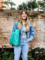 Tote bag in turquoise GREEN. Genuine leather shopper bag. Laptop bag, office bag to carry your tablet or books. Grain leather tote bag.Hobo