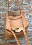 Tote leather bag in CAMEL brown. Leather shopper in saddle brown. Soft natural GENUINE leather . Large TAN brown bag for your laptop, books