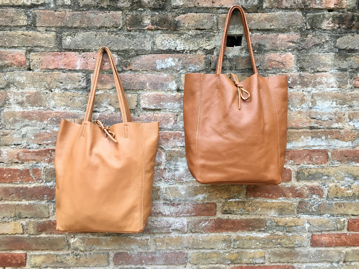 Tote leather bag in CAMEL brown. Leather shopper in saddle brown. Soft natural GENUINE leather . Large TAN brown bag for your laptop, books