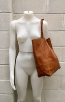 Tote leather bag in dark CAMEL brown. Leather shopper in saddle brown.Natural GENUINE leather. Large TAN brown bag for your laptop, books