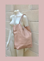 Tote leather bag in soft PINK. Leather shopper in pink. Soft natural GENUINE leather . Large pastel pink bag for your laptop, books