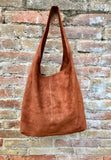 Slouch bag. TOTE leather bag in camel BROWN.Tobacco color genuine leather bag. Laptop bag in suede with ZIPPER. Suede bag for tablets,books.