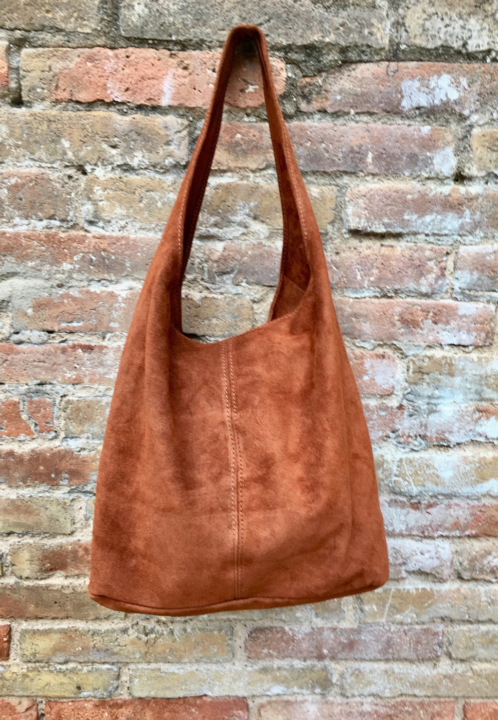 Slouch bag. TOTE leather bag in camel BROWN.Tobacco color genuine leather bag. Laptop bag in suede with ZIPPER. Suede bag for tablets,books.