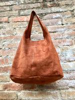 Slouch bag.TOTE leather bag in camel BROWN.Tobacco color genuine leather bag. Laptop bag in suede for tablets,books. Rusty brown suede purse