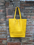 Tote leather bag in bright YELLOW. Soft natural GENUINE leather bag. Large yellow leather shopper.Laptop or book bag in yellow soft leather