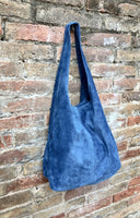 Large TOTE leather bag with ZIPPER in blue. Soft natural suede genuine leather bag. Bohemian bag. Blue suede bag. TOTE bag