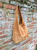 Slouch bag.Large TOTE leather bag in CAMEL brown. Genuine leather bag. Light tobacco color laptop bags in suede.