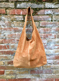 Slouch bag.Large TOTE leather bag in CAMEL brown. Genuine leather bag. Light tobacco color laptop bags in suede.