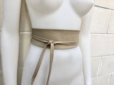 Obi belt in soft leather. Wrap belt in BEIGE. Wide waist belt in genuine leather.Wraparound belt. boho belt in beige. Leather sash