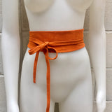 Wide obi belt in suede. Wrap belt in ORANGE. Genuine leather soft suede sash, orange suede wraparound belt, Ibiza boho chic WIDE belt