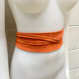 Wide obi belt in suede. Wrap belt in ORANGE. Genuine leather soft suede sash, orange suede wraparound belt, Ibiza boho chic WIDE belt