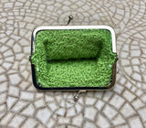 Crochet coin purse. LIGHT GREEN kiss lock purse. Retro clip purse, hand crocheted with metallic frame in silver. Grandma retro purses