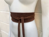 BROWN suede OBI belt. Wrap belt in genuine leather. Boho waist belt in chocolate brown. Wraparound suede belt. Dark brown leather sash