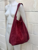 Slouch bag. Large TOTE leather bag in BURGUNDY. Red suede bag with ZIPPER. Wine red large shoulder bag. Laptop leather bag. Leather shopper