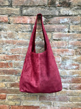 Slouch bag. Large TOTE leather bag in BURGUNDY. Red suede bag with ZIPPER. Wine red large shoulder bag. Laptop leather bag. Leather shopper