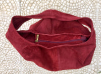 Slouch bag. Large TOTE leather bag in BURGUNDY. Red suede bag with ZIPPER. Wine red large shoulder bag. Laptop leather bag. Leather shopper