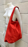 Slouch bag. Large TOTE leather bag in RED with ZIPPER. Soft natural suede leather bag. Leather shopper. Laptop or book bag. Red large bag
