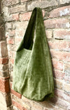 Large tote leather bag in moss GREEN. Slouch leather bag with ZIPPER. Leather shopper, laptop bag in suede leather bag.GREEN suede bag.