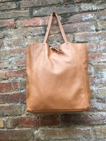 Tote leather bag in CAMEL brown. Leather shopper in saddle brown. Soft natural GENUINE leather . Large TAN brown bag for your laptop, books