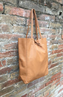 Tote leather bag in CAMEL brown. Leather shopper in saddle brown. Soft natural GENUINE leather . Large TAN brown bag for your laptop, books