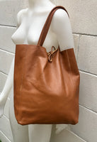 Tote leather bag in dark CAMEL brown. Leather shopper in saddle brown.Natural GENUINE leather. Large TAN brown bag for your laptop, books