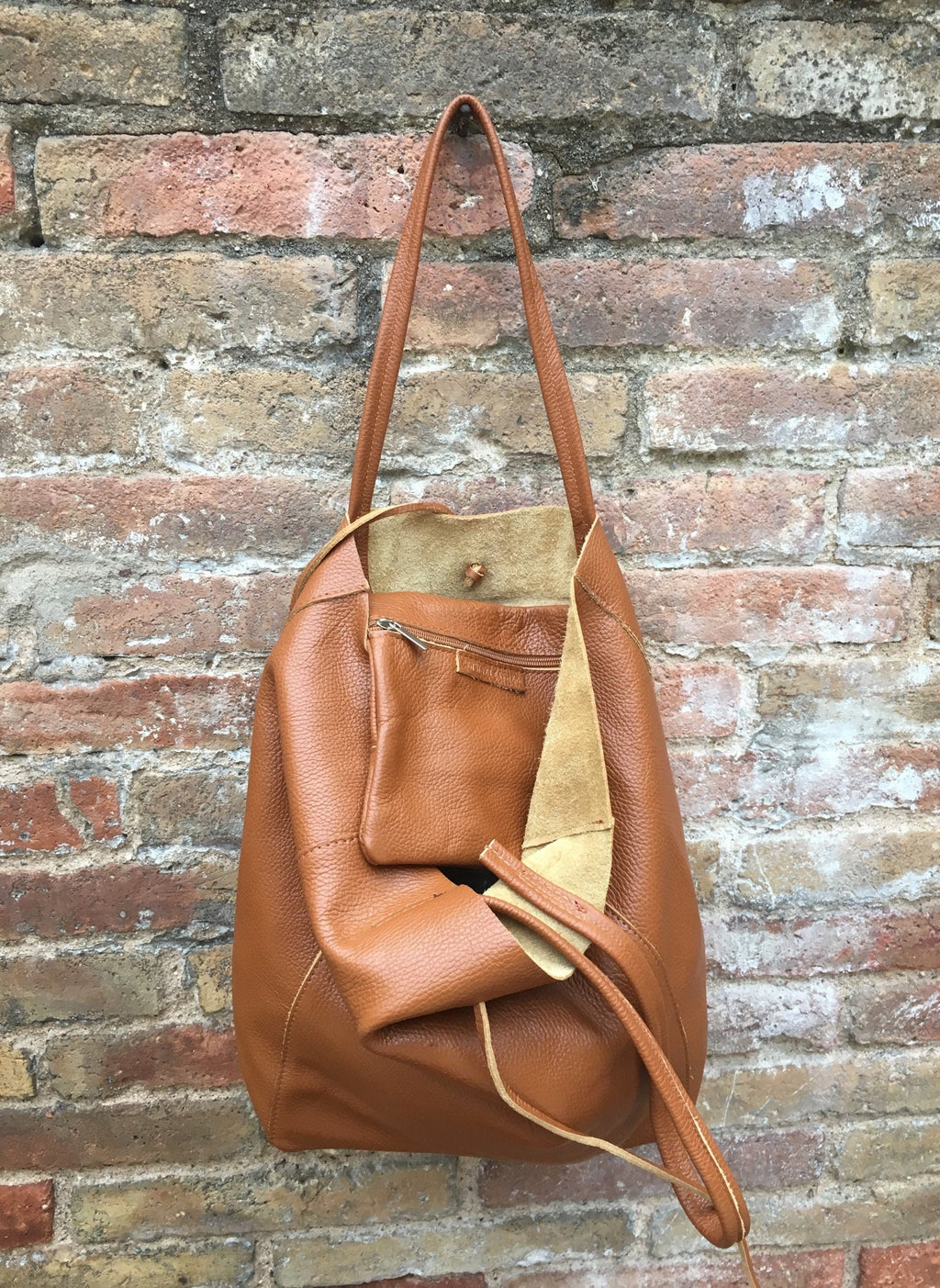Tote leather bag in dark CAMEL brown. Leather shopper in saddle brown.Natural GENUINE leather. Large TAN brown bag for your laptop, books