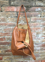 Tote leather bag in dark CAMEL brown. Leather shopper in saddle brown.Natural GENUINE leather. Large TAN brown bag for your laptop, books