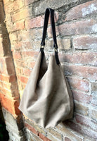 Slouch leather bag in BEIGE. Hobo shoulder bag. Boho bag. Book or tablet bag in suede. BEIGE suede bag with black leather strap. Beige purse