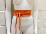 Wide obi belt in suede. Wrap belt in ORANGE. Genuine leather soft suede sash, orange suede wraparound belt, Ibiza boho chic WIDE belt