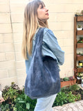 Slouch bag.Large TOTE leather bag in DENIM blue. Soft natural suede genuine leather bag. Bohemian bag. Blue suede bag.Denim bag