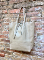 TOTE leather bag in beige. Soft GENUINE leather bag. Large beige leather SHOPPER. Laptop, tablet bag, leather carry all bag for books.