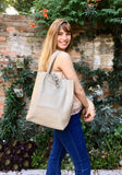 TOTE leather bag in beige. Soft GENUINE leather bag. Large beige leather SHOPPER. Laptop, tablet bag, leather carry all bag for books.