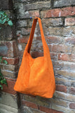 Slouch bag. Large tote leather bag in ORANGE with ZIPPER. Soft natural suede leather shopper bag. Boho orange carry all bag. Large hobo bag